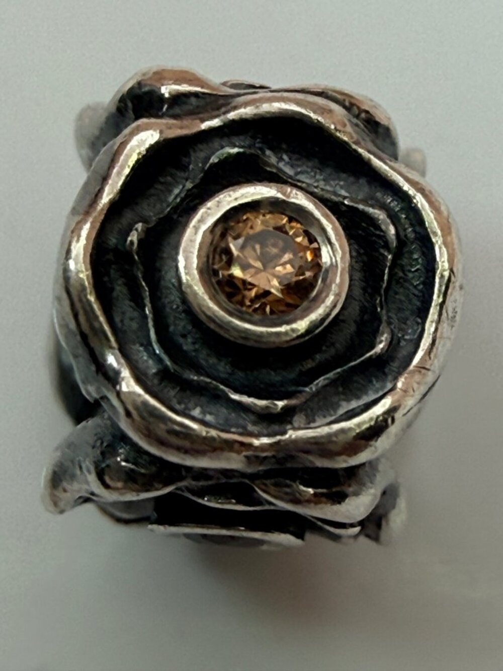 Retired Pandora 790575CCZ Blooming Rose Champagne CZ Sterling Silver Charm